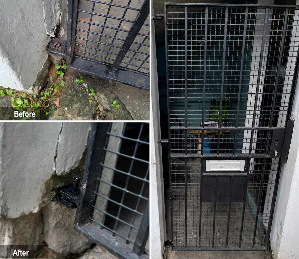 Steel garden gate hinge repair in Hackney, London